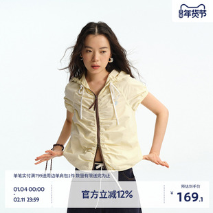 BEASTER刺绣丝滑梭织短袖上衣女款双开拉链新款修身运动短外套