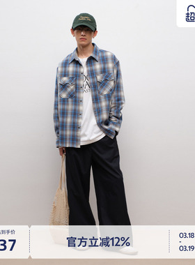 BEASTER亲肤格纹翻领长袖衬衫男潮流休闲内搭通勤情侣外套女