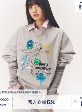 【啄木鸟伍迪联名】BEASTER破洞磨损图案长袖T恤女潮流百搭夏上衣