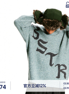 BEASTER嵌花工艺斜字母提花套头毛衣男美式休闲新款宽松百搭上衣