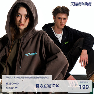 新款 休闲潮流秋季 外套 卫衣男美式 BEASTER小鬼脸满印针织连帽开衫