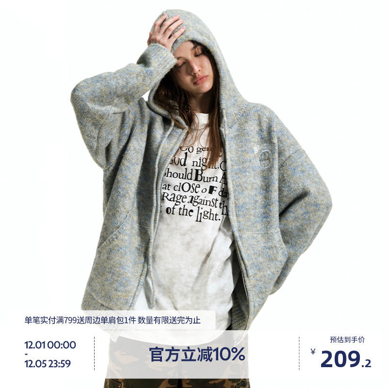 BEASTER鬼脸刺绣连帽针织开衫