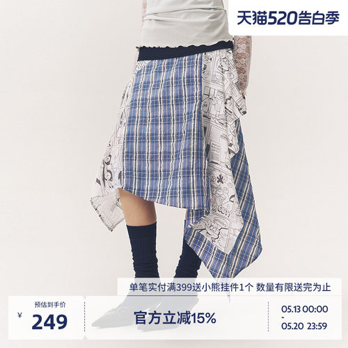 BEASTER复古格纹不对称半身裙