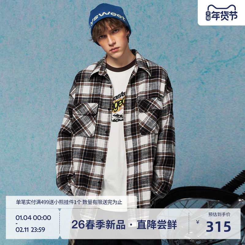 【BEASTER上新直降五折】毛呢格纹长袖衬衫男2026年春翻领外套女,男装,衬衫,淘宝优惠券,粉丝福利购,淘宝优惠卷