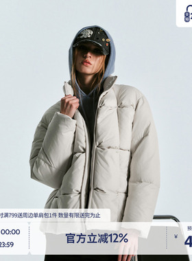 BEASTER柔软蓬松压褶拼缝羽绒服男美式立领24冬季新款保暖外套