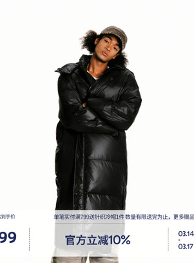 BEASTER油墨印花字母白鸭绒长款羽绒服25冬季新款侧开叉保暖外套