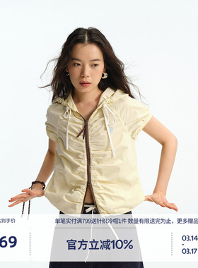 BEASTER刺绣丝滑梭织短袖上衣女款双开拉链新款修身运动短外套