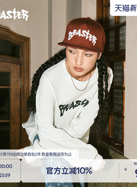 BEASTER字母印花长袖T恤男黑色美式潮流宽松休闲白色情侣上衣