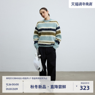 套头针织衫 复古条纹毛衣秋男女情侣款 BEASTER美式 上衣 9.8新品