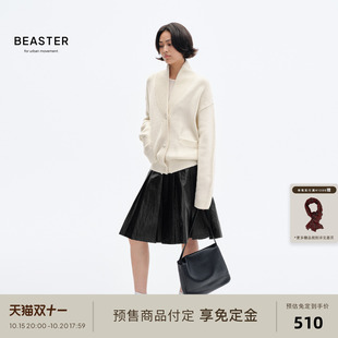 BEASTER「复古重磅粗织」羊毛混纺立领毛衣开衫外套