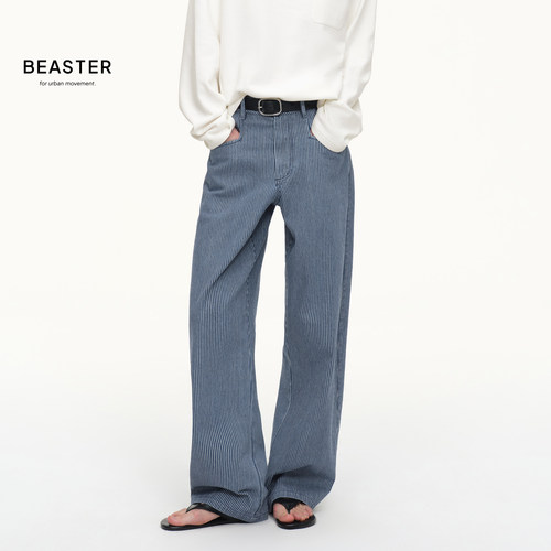 BEASTER「复古感条纹」工装感宽松直筒复古条纹牛仔裤