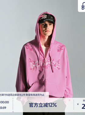 BEASTER潮流花卉字母刺绣卫衣外套男美式重磅24秋冬新款上衣开衫