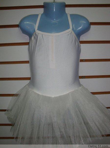 女儿童氨纶吊带纱裙体操服芭蕾舞服--白色舞蹈服练功服连体练功服