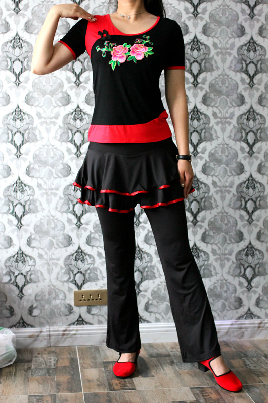 广场舞服装拉丁舞套装裙裤夏季短袖中老年跳舞服裙裤女成人舞蹈服