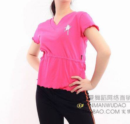 女款儿童双V领腰穿带短袖舞蹈上衣练功服广场舞上衣形体服考级服