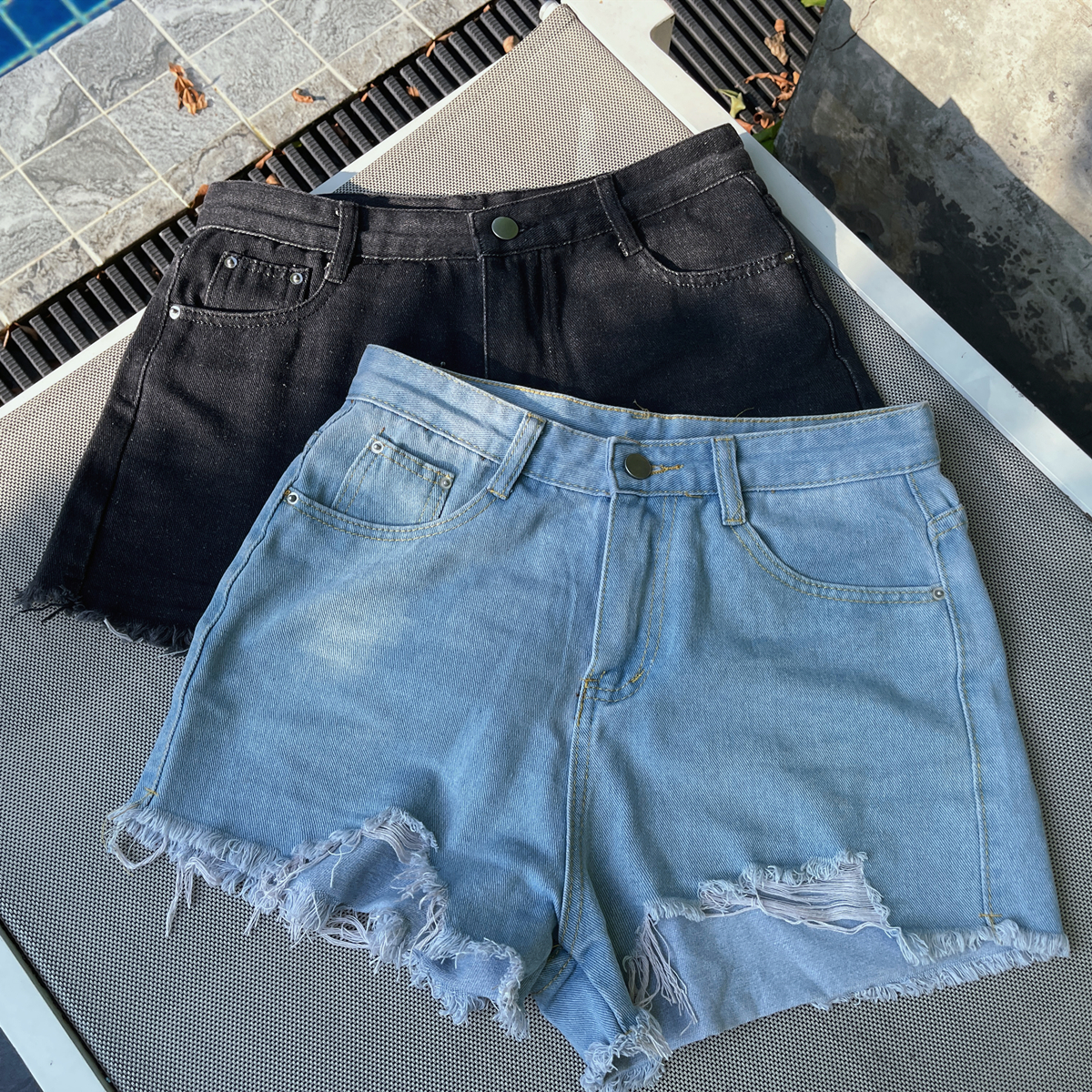 度假休闲风高腰牛仔短裤夏季辣妹
