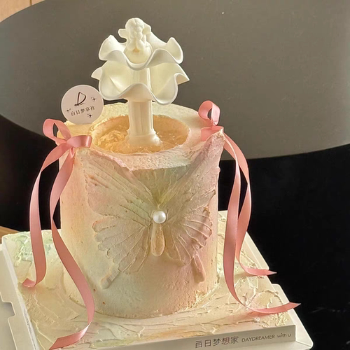 网红许愿池小天使生日欧式复古水柱喷泉硅胶翻糖模具蛋糕装饰摆件