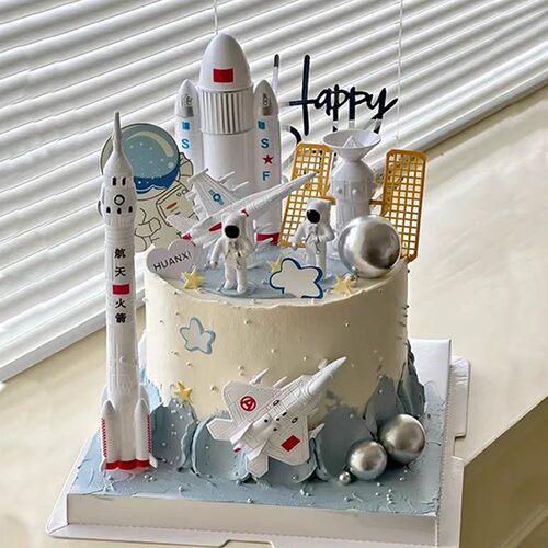 宇航员蛋糕摆件太空人蛋糕装饰宇宙飞船星球火箭儿童网红生日插件
