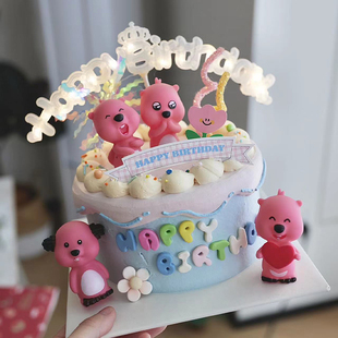 网红loopy露比蛋糕装饰摆件可爱粉色小海里发光生日快乐灯插件