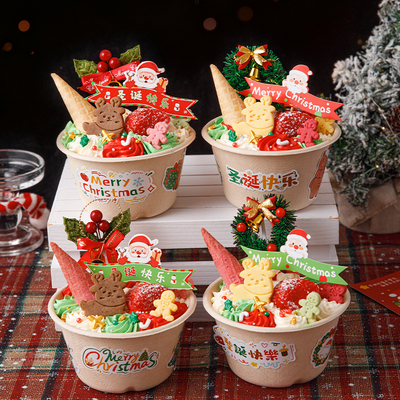 圣诞节纸浆碗蛋糕装饰麋鹿姜饼人饼干圣诞节快乐草圈叶子插牌插件