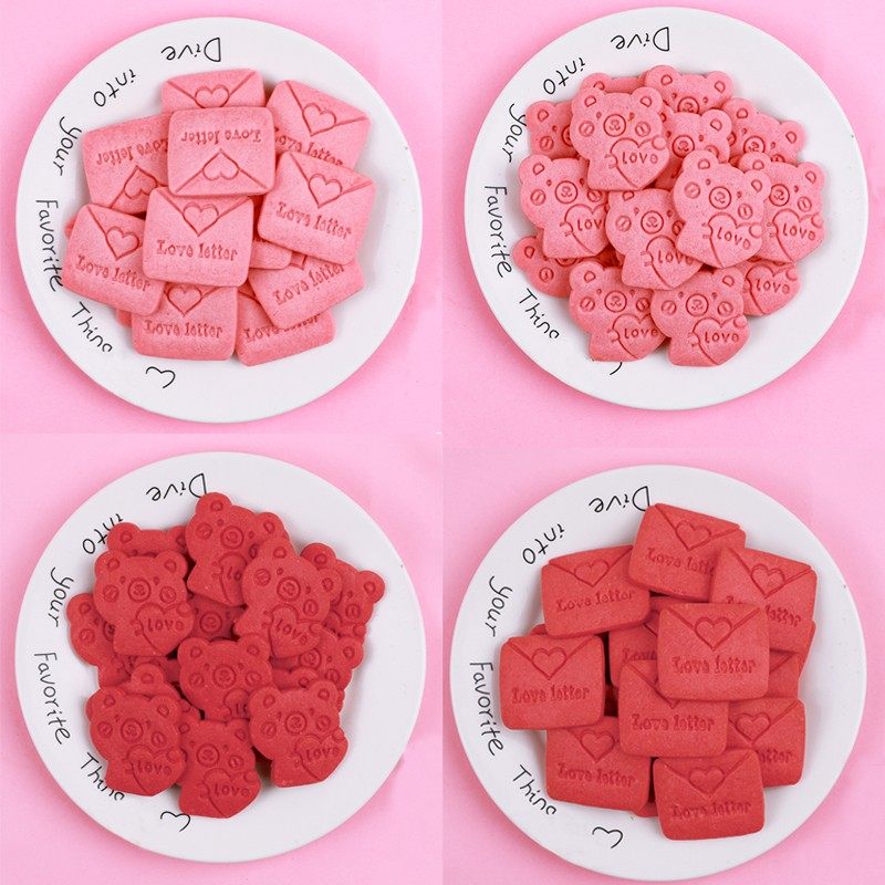 七夕情人节蛋糕装饰饼干摆件粉红色小熊爱心告白信封love造型饼干