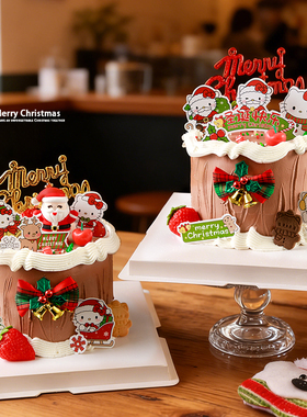 2025圣诞节快乐KT猫蛋糕装饰插牌MerryChristmas圣诞老人麋鹿摆件