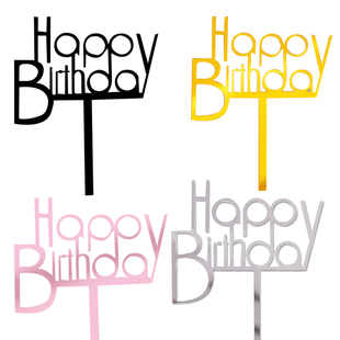 饰插件插牌 birthday英文亚克力蛋糕装 新款 生日快乐蛋糕插牌happy