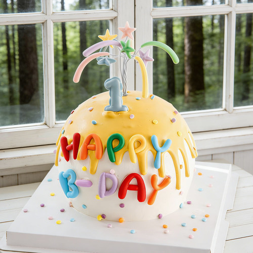 网红同款彩色礼花生日蛋糕装饰插件happy birthday字母烘焙装扮