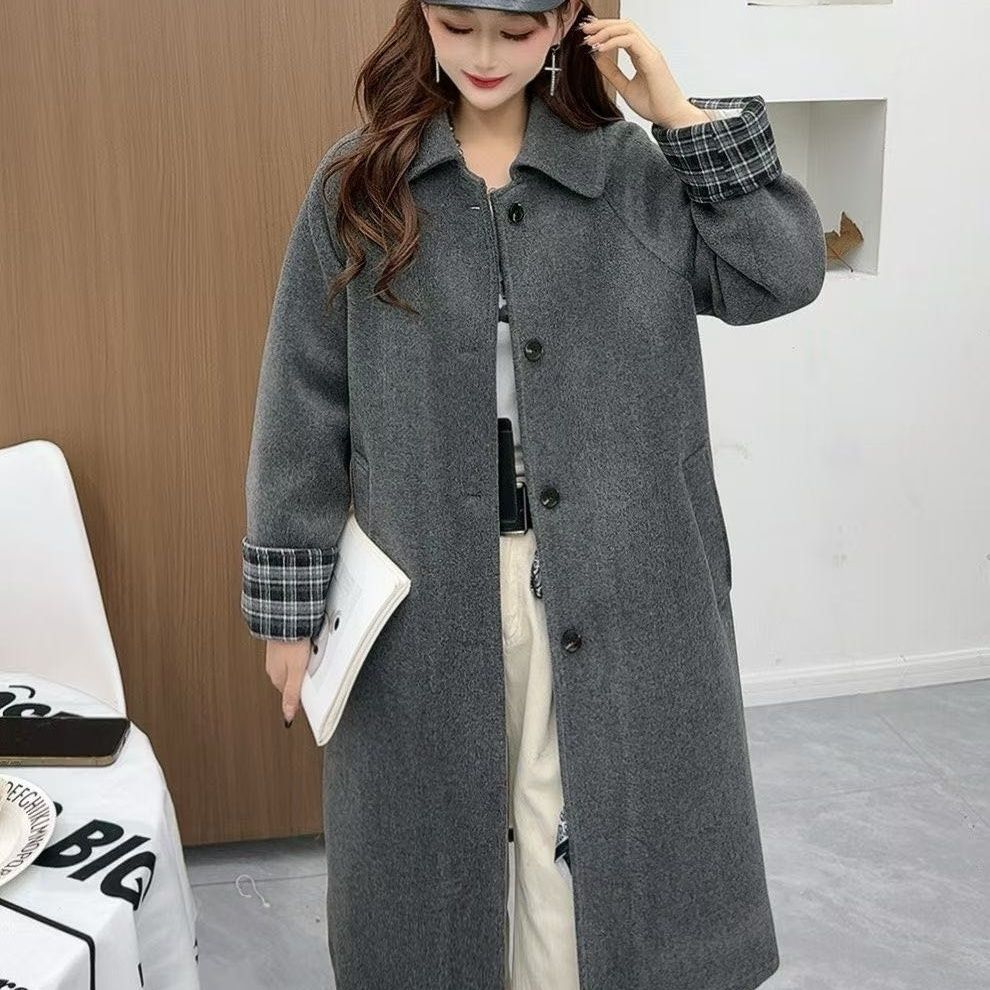 韩系双面呢加绒加厚呢子大衣女2025冬季新款高级感中长款毛呢外套