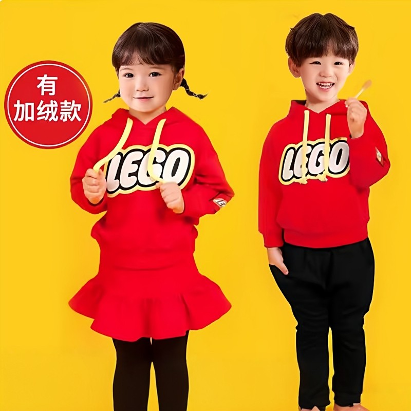 儿童演出服套装红色加绒卫衣