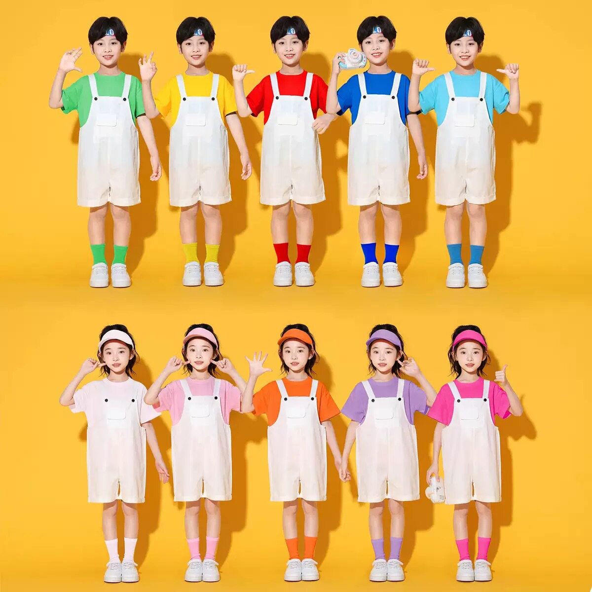 儿童糖果色背带裤演出服幼儿园毕