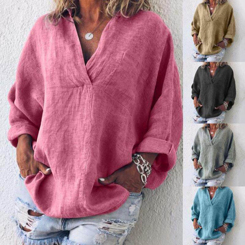 Summer V-neck long-sleeved shirt pullover ladies shirt