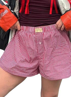 2024 Womens Wide Leg Retro Explosive Checkered Short