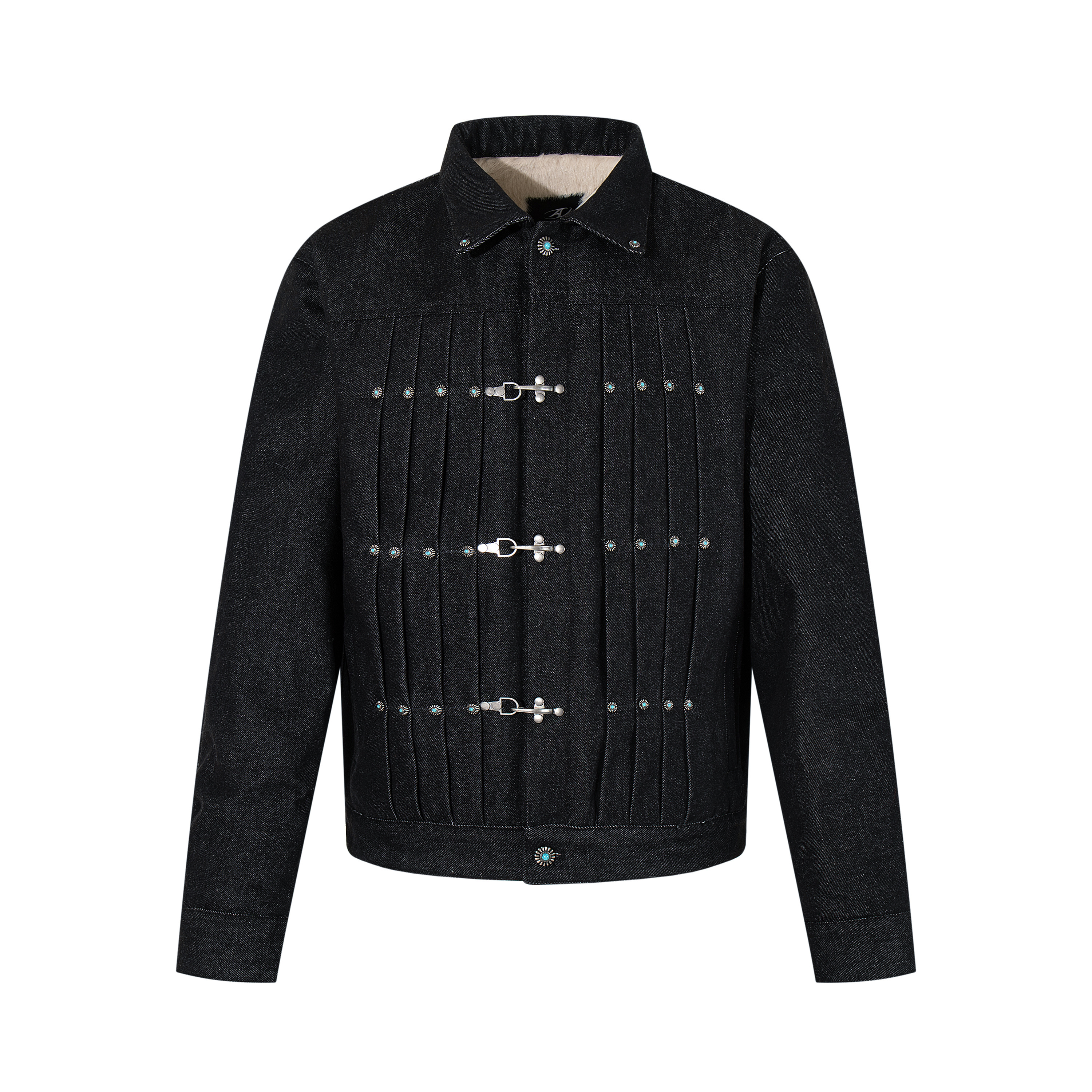 原牛打褶飞机扣牛仔棉服