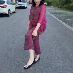 26332新大爱美依缘2026夏季新款国风盘扣假两件上衣阔腿裤套装女