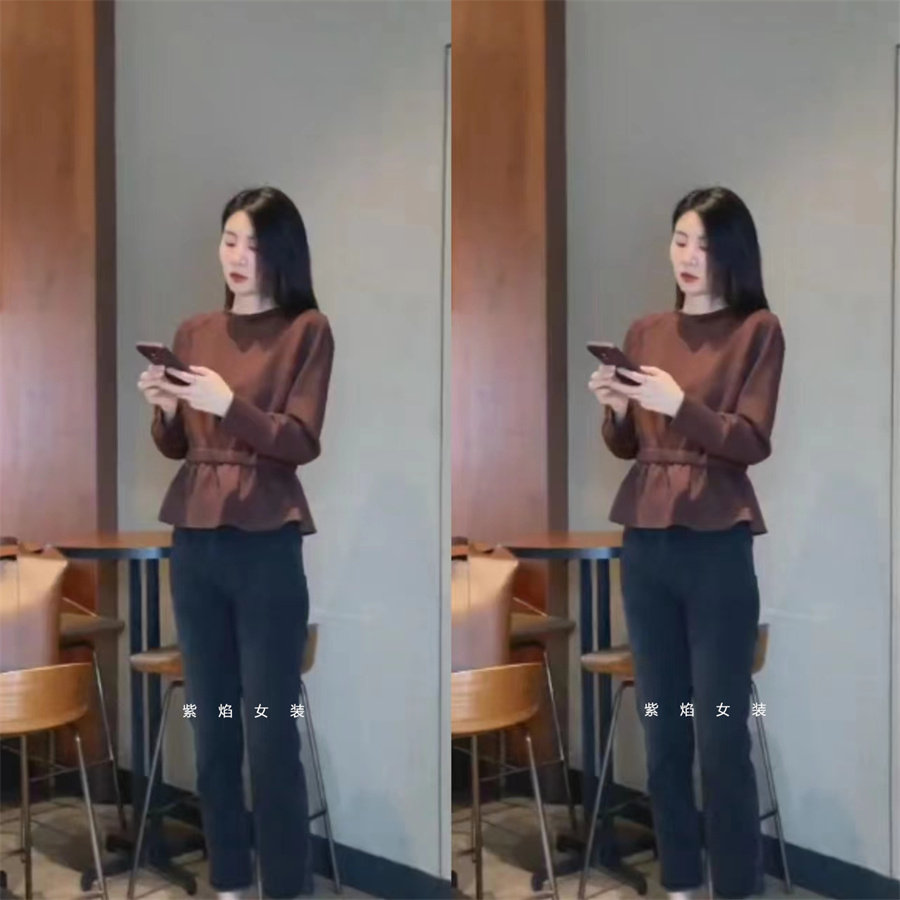 2023秋季新款时尚圆领短裤收腰洋气百搭卫衣修身显瘦小脚裤套装女