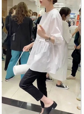 88227大爱美依缘春夏白色衬衫设计感露背宽松显瘦灯笼袖上衣
