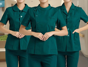 墨绿色血透手术室急科医院医护工作 分体套装 护士服长袖 男女短款