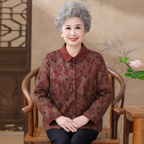 简雅中老年秋装翻领纽扣衬衫