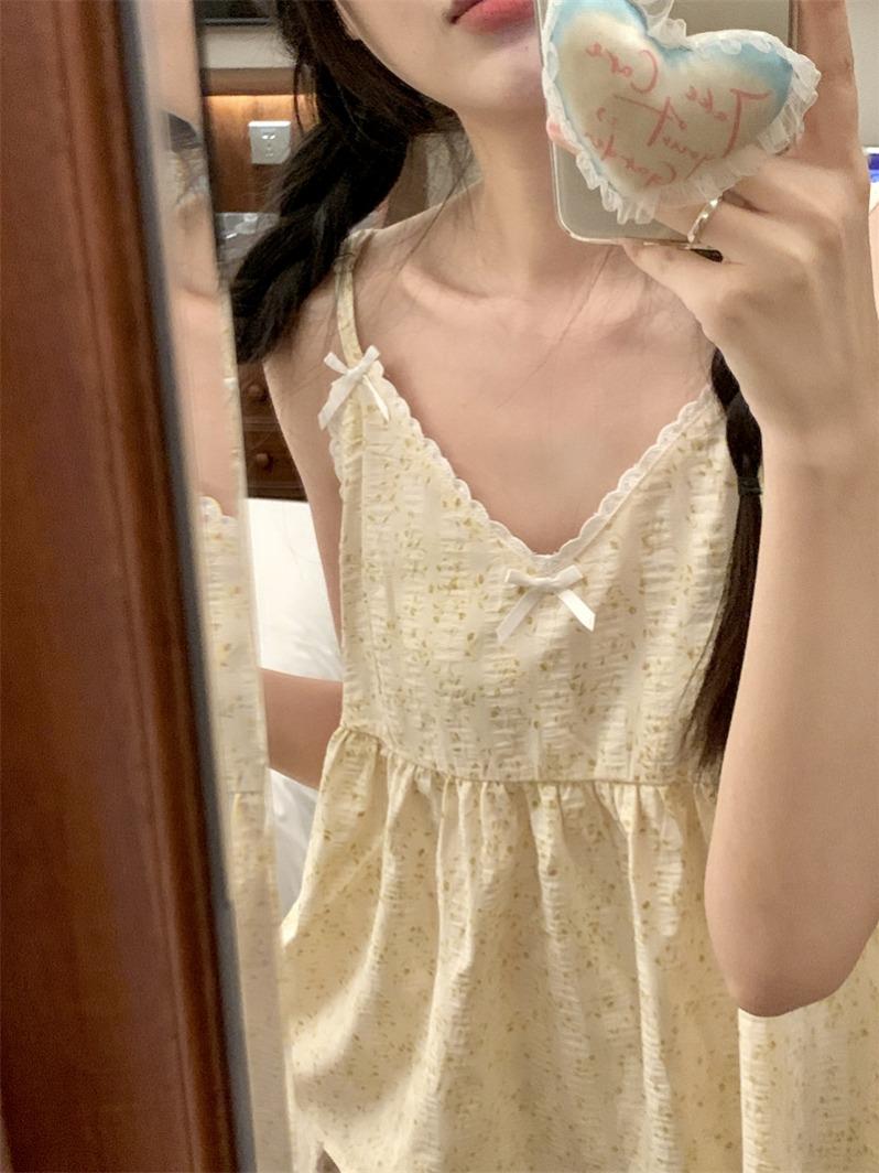 SUSPENDERS PAJAMAS WOMENS SUMMER VEST SHORTS KOREAN VERSION SWEET FRESH FLORAL FOAM COTTON LOUNGEWEAR TWO-PIECE SET
