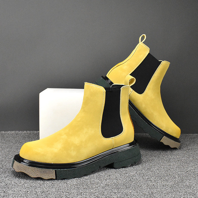 BRITISH CHELSEA BOOTS MENS VELVET 2024 WINTER LEATHER CASUAL CARGO BOOTS VERSATILE THICK-SOLED HEIGHTENED MARTIN BOOTS