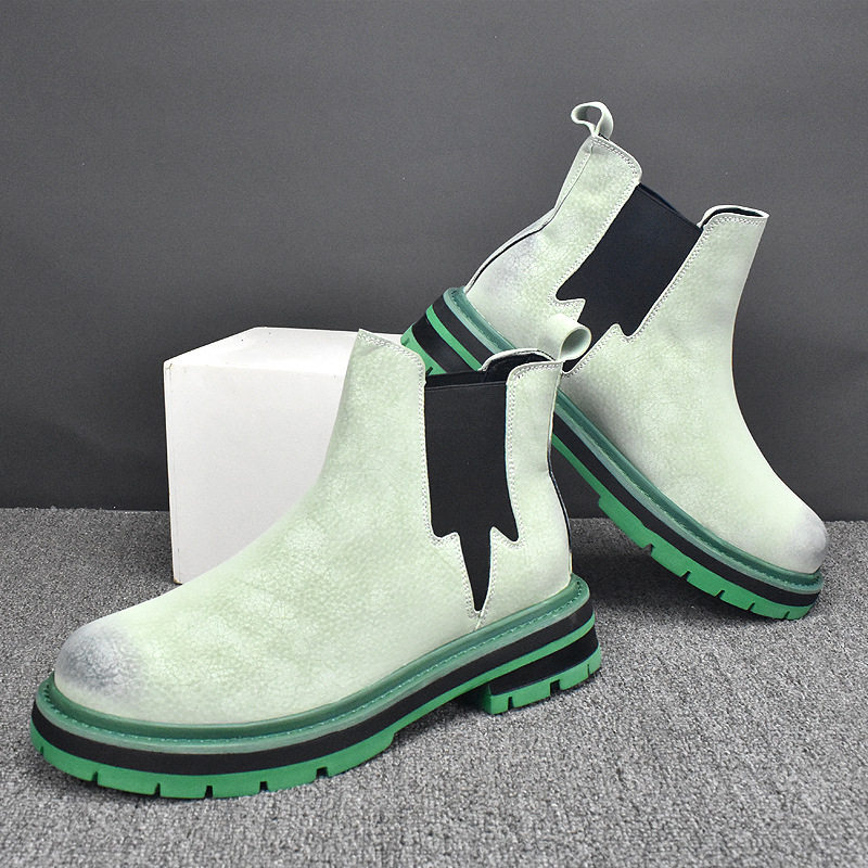 BRITISH CHELSEA BOOTS MENS VELVET 2024 WINTER LEATHER CASUAL CARGO BOOTS VERSATILE THICK-SOLED HEIGHTENED MARTIN BOOTS