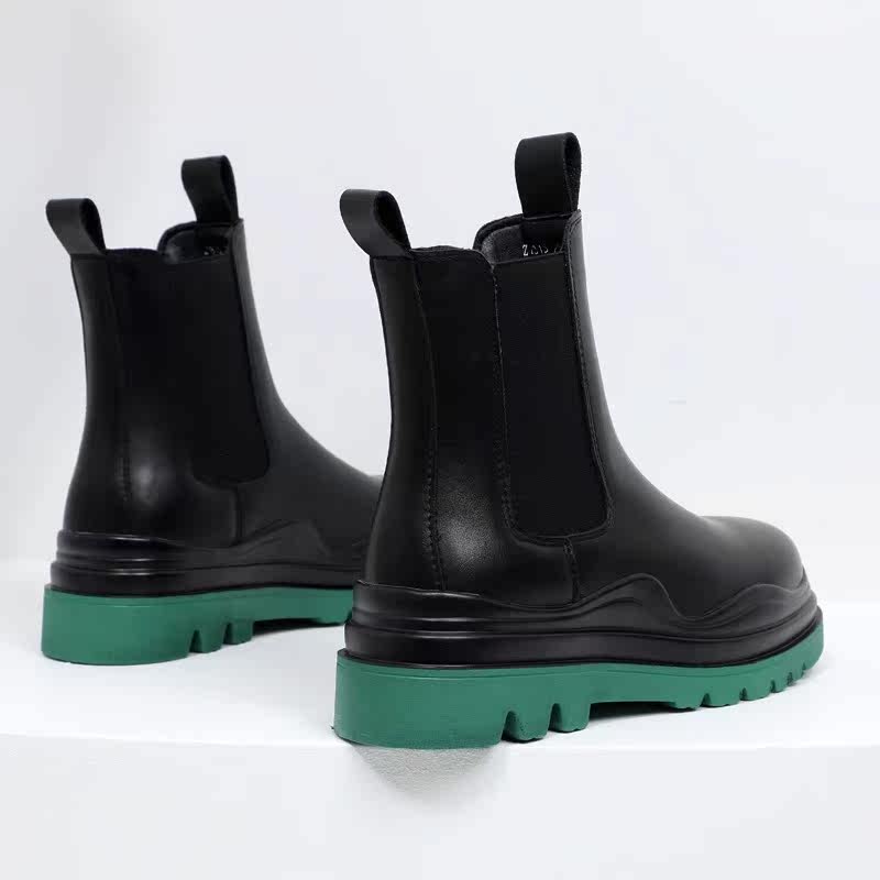 CHELSEA BOOTS MENS HIGH TOP BRITISH STYLE SMOKE BOOTS LEATHER SLEEVE BLACK INNER HEIGHTENED MARTIN BOOTS MENS WINTER FLEECE