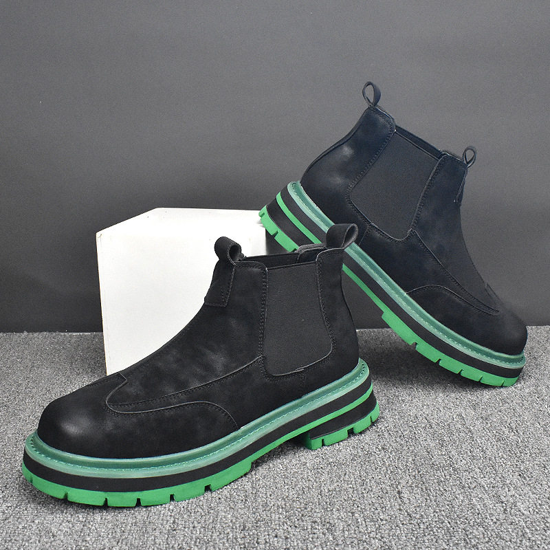 BRITISH CHELSEA BOOTS MENS VELVET 2024 WINTER LEATHER CASUAL CARGO BOOTS VERSATILE THICK-SOLED HEIGHTENED MARTIN BOOTS