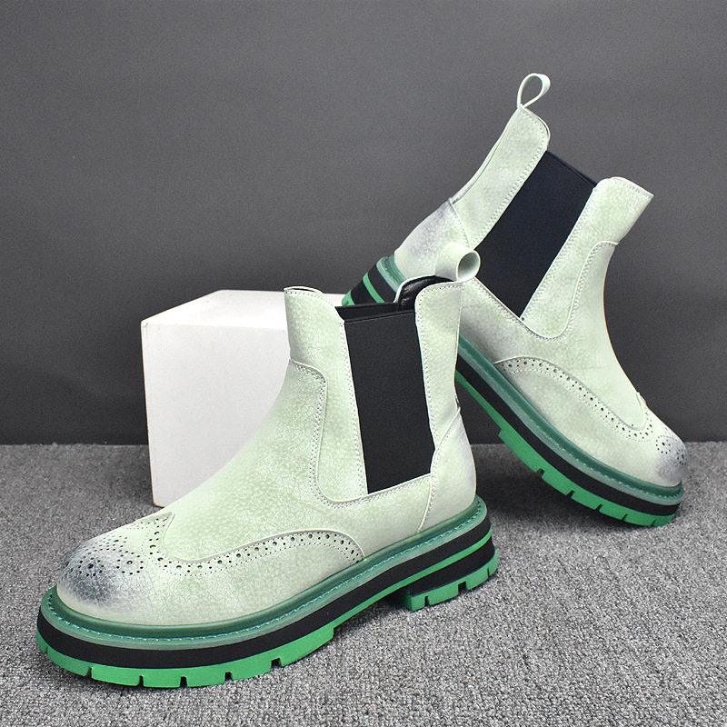 BRITISH CHELSEA BOOTS MENS VELVET 2024 WINTER LEATHER CASUAL CARGO BOOTS VERSATILE THICK-SOLED HEIGHTENED MARTIN BOOTS