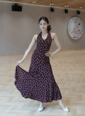 FAIRY\舞服摩登舞裙波点半身裙挂脖上衣分体气质港风复古夏季新款