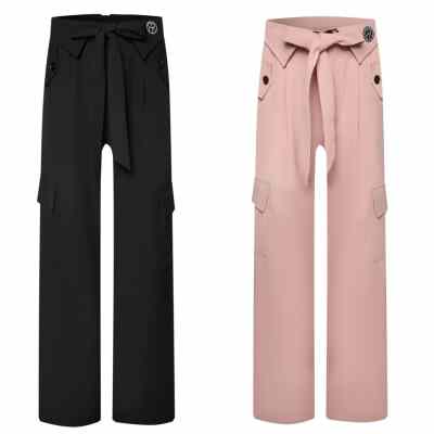 Fairy拉丁舞服升级版口袋裤含同色腰带显腿长黑色粉色直筒裤