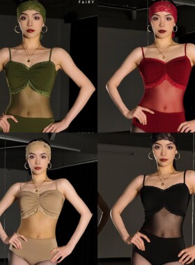 FAIRY舞服女新款连体玫瑰蕾丝网纱拉丁舞上衣含发带