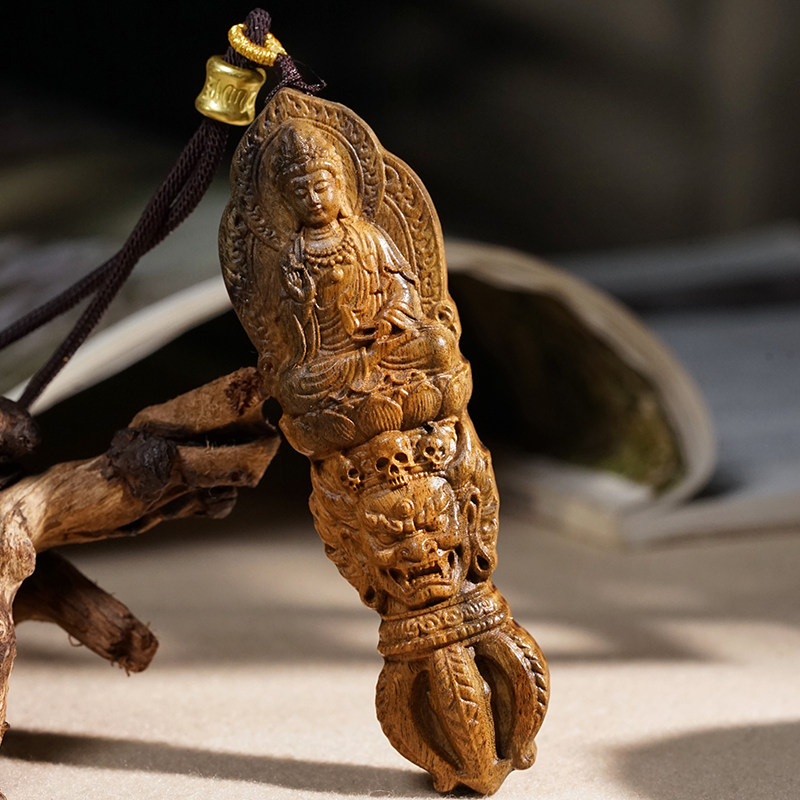 沉香木观音杵挂件文玩挂饰木雕菩萨吊坠雕刻佛像项坠男女款脖挂