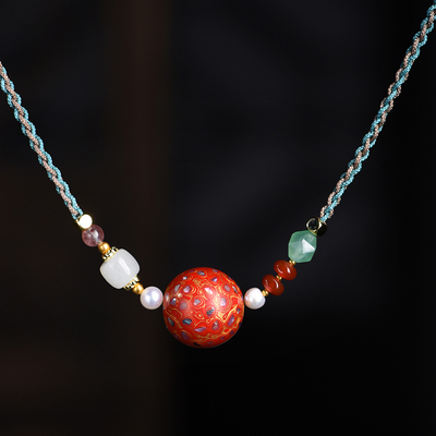 玄同大漆珠红金锁骨链文玩挂饰国潮手机宝宝个性新颖挂件学生礼物